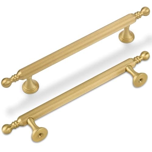 SALISENG5 Inch Brushed Gold Kitchen Cabinet Pulls 2 Pack Solid Brass Handles for Dresser and Drawer European Style Furniture Hardware Door Handles for Closet Wardrobe Vanity