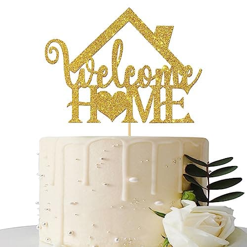 Gold Glitter Welcome Home Cake Topper Home Party Decoration Welcome Sign New HomeNew BabyRetiring from the ArmyReturn from Maternity Party Decoration