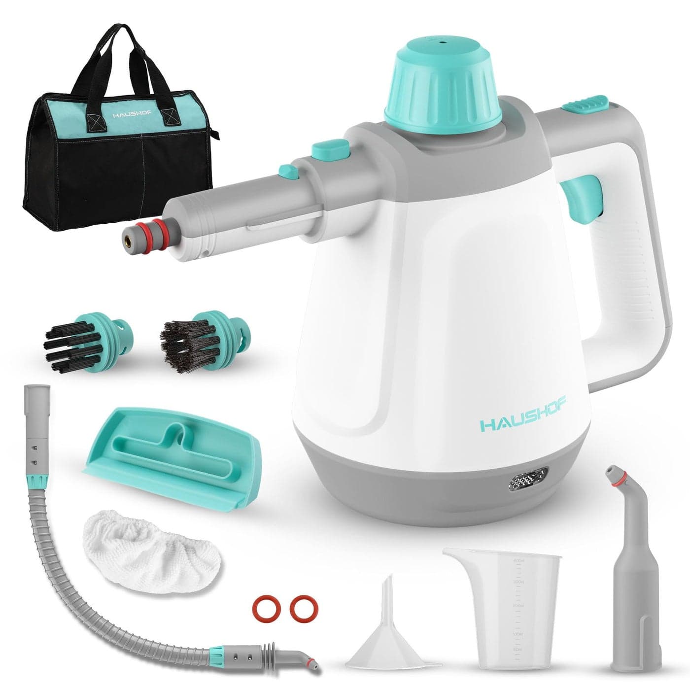 HAUSHOF Steam Cleaner Handheld Device 450ml 1200W Hand Steam Cleaner with 8 Accessories 3 Bar Steam Pressure for Softening Dirt and Grease From Floors Windows Kitchens Toilets Cars