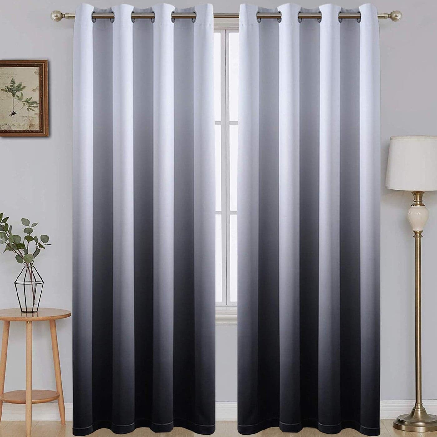 96 Inch Long Ombre Blackout Curtains Gradient White and Black Room Darkening Curtain Thermal Insulated Grommet Window Drapes for Living RoomBedroom Black 52W x 96L 2 Panels