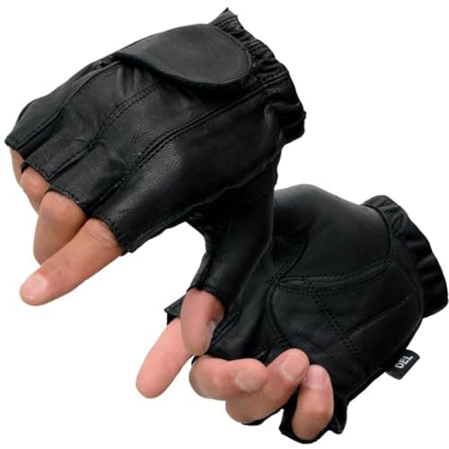 Milwaukee Leather SH442 Men's Black Leather Gel Padded Palm Fingerless Motorcycle Hand Gloves W/Soft ‘Genuine Leather’ - Small