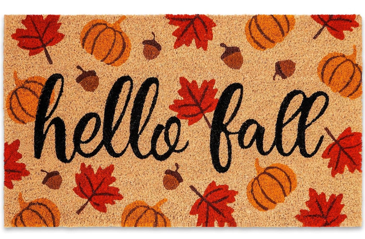 JarThenaAMCS Fall Natural Coir Door Mat Maple Leaf Pumpkin Acorn Pattern Floor Mat NonSlip Entrance Door Rug for Autumn Thanksgiving Indoor Outdoor Bathroom 165 x 29in