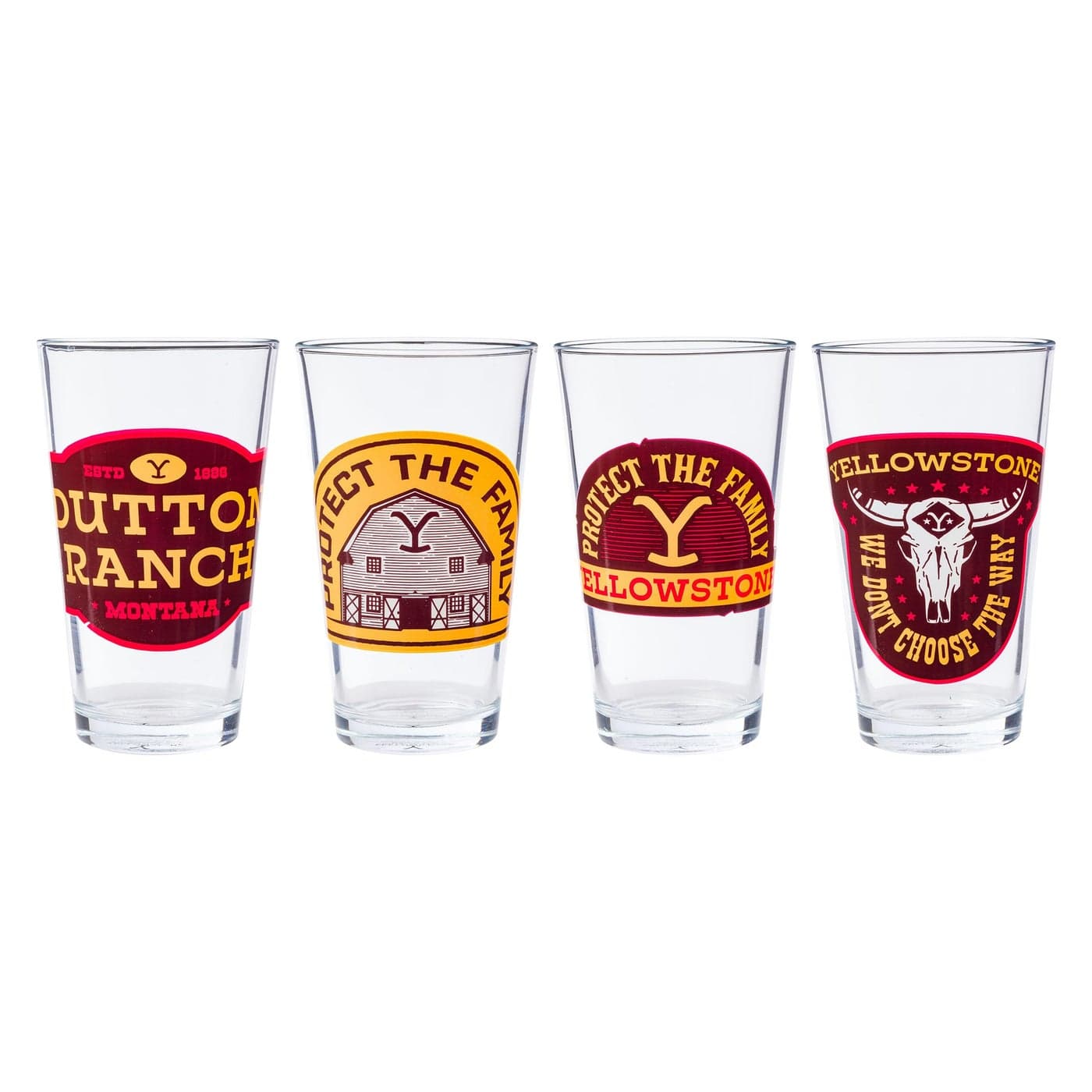 Silver Buffalo Yellowstone Multi Badge 4pc Pint Glass Set16 Ounces