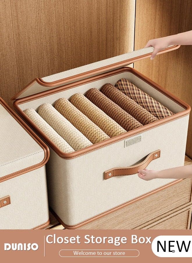 Foldable Closet Storage Organizer,Wardrobe Clothes Organizer with Steel Ring Support, Washable Closet Storage Boxes with Carrying Handles,Home Bedroom Office Cupboard Storage Basket & Storage Bins for Clothes,Jeans,Pants,Sweaters,Dress,Toys