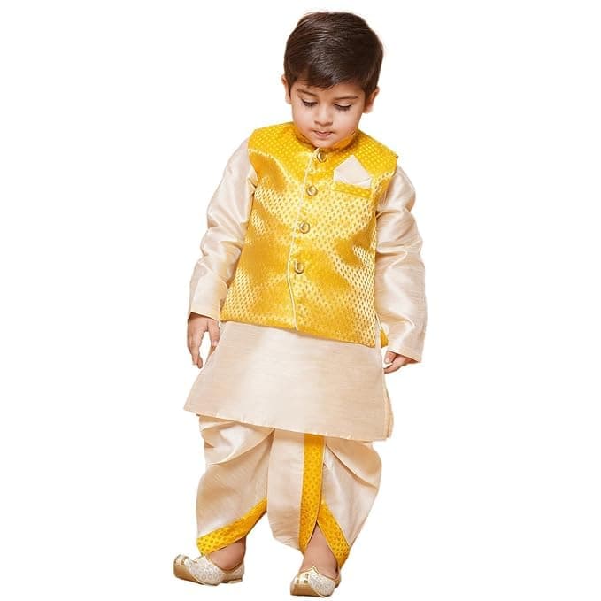 AJ DEZINES Kids Ethnic Wear Yellow Dhoti Kurta Set For Boys With Waist Coat (Twister-1926-YELLOW-5)