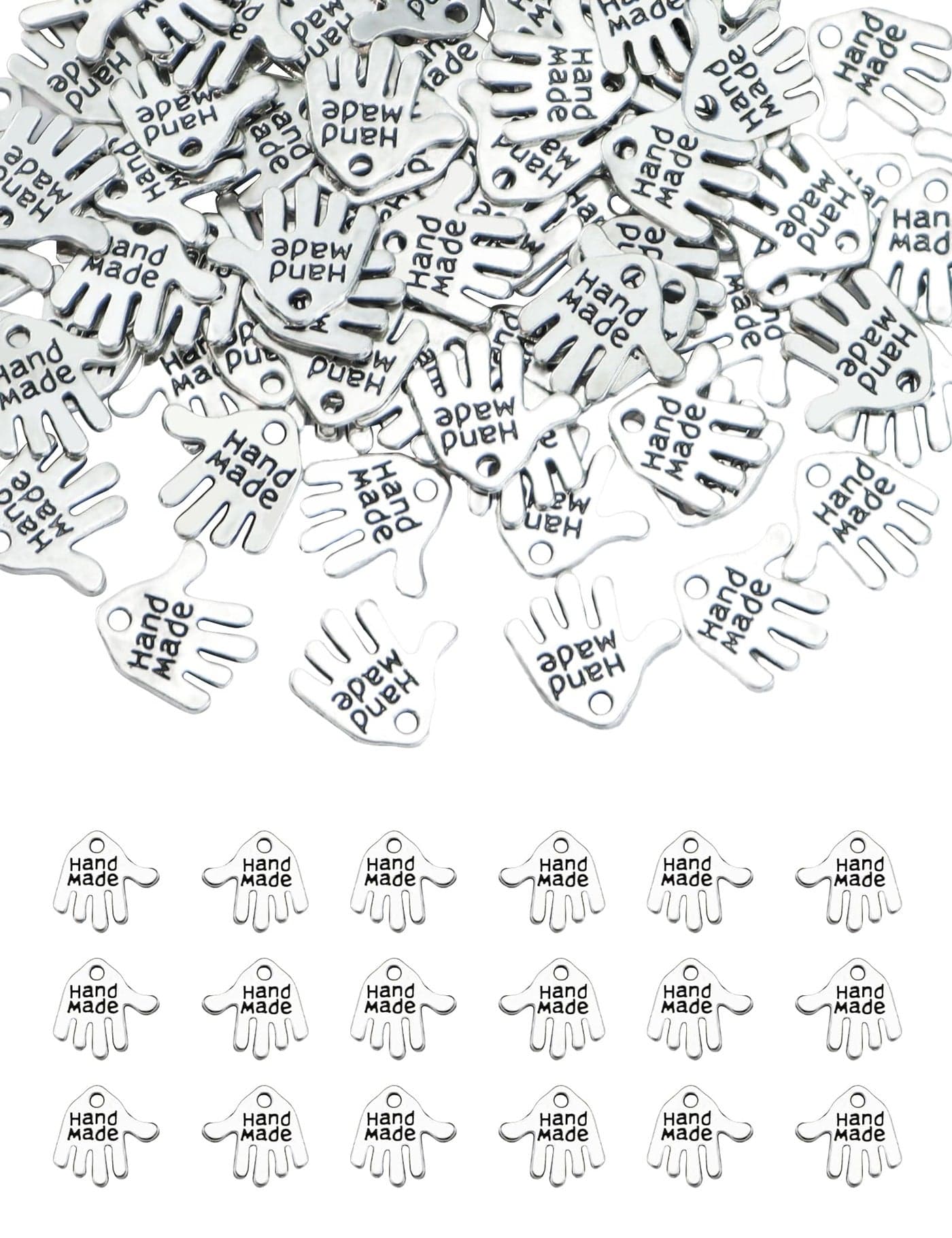 JIALEEY 100PCS Hand Shaped Charms Hand Made Tag Signs Charms Carved Silver Tone for Fashionable Jewelry Making Charms Findings Crafting Sewing