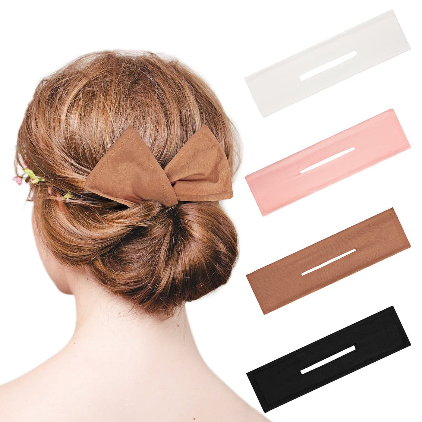 4 Pieces Deft Hair Bun Maker Doughnut Hair Bun French HairstyleBlack White Khaki Pink