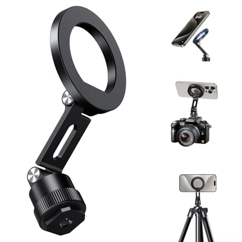 elitehood Magnetic Phone Tripod Mount for Magsafe, Aluminum iPhone Tripod Mount Adapter with 1/4” Screw, Cold Shoe Phone Holder for Camera, Compatible with iPhone 16/15/14/13 Series