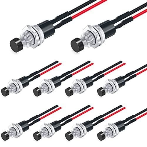 Twidec/10PCS 3V-6V-12V-24V-250V Momentary Push Button Switch 2 Pins ON/Off SPST 7mm Black Normal Open 1A Mini Round Button Switch with Pre-soldered Wires PBS-110-XBK