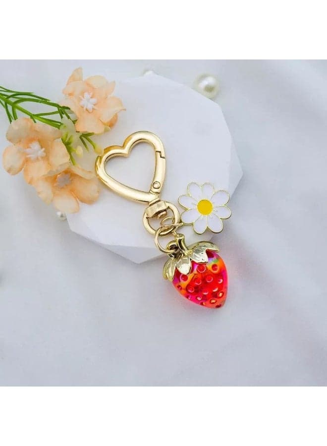 Strawberry Keychain, Bag Purse Handbag Charms, Adorable Heart Flower Daisy Key Chains, Accessories Decor for Girls