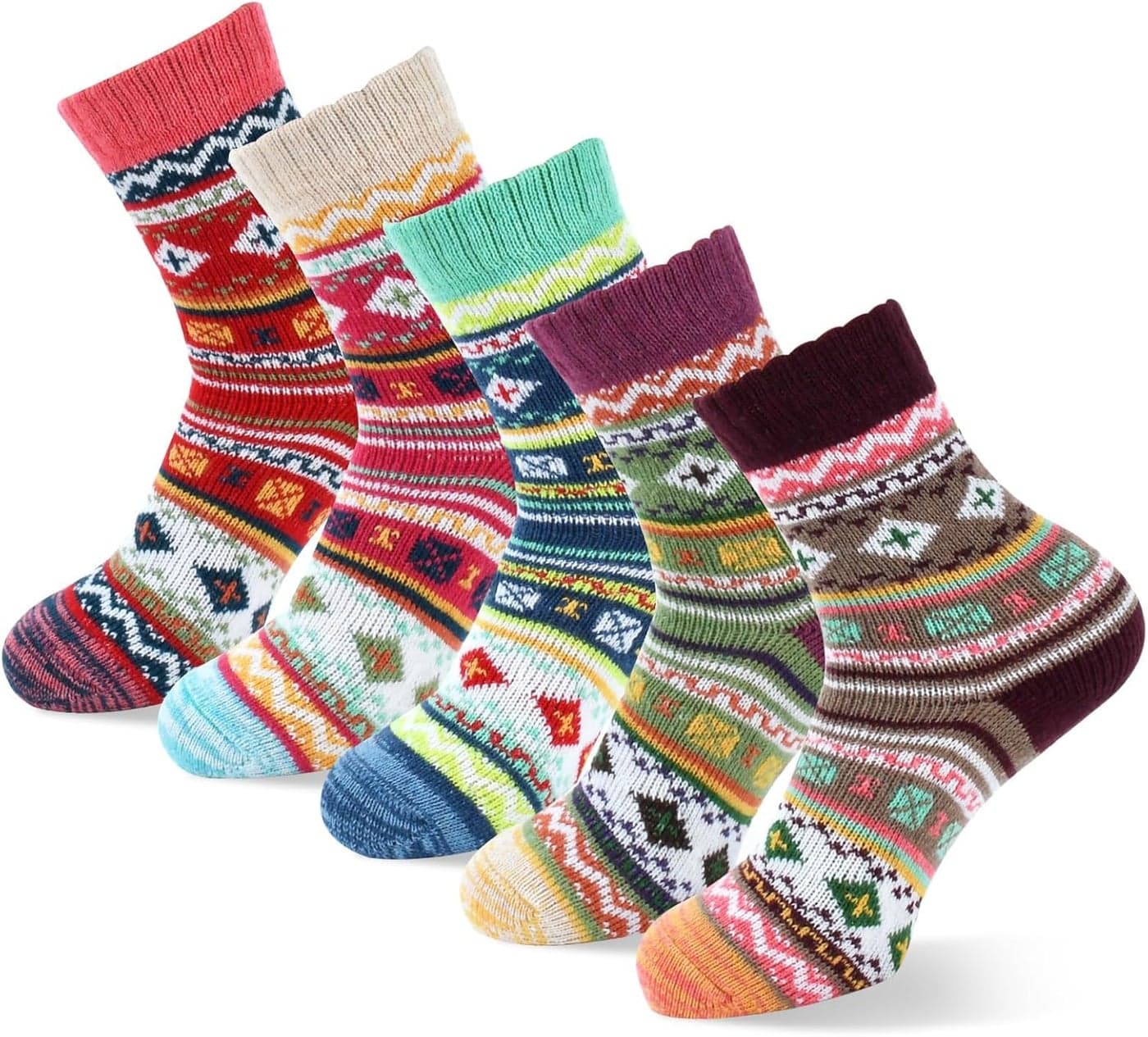 Wool Socks, 5 Pairs Winter Warm Thick Crew Knit Socks, Vintage Cozy Soft Lovely Socks, Cabin Gifts for Women Men