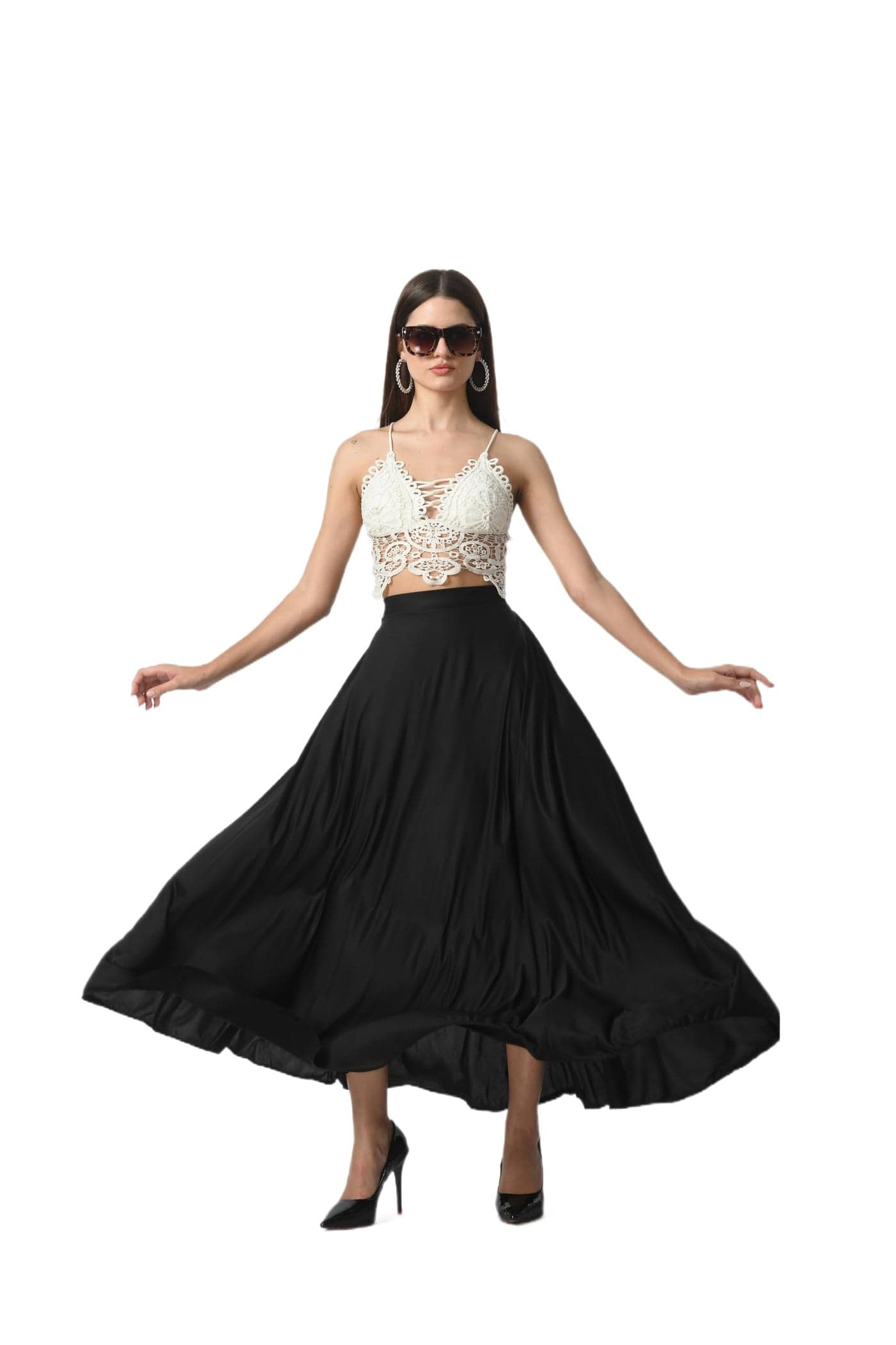 VAGISHA Printed Designer Full Long Flared Skirt for Women, Girls, Ladies - Western Black