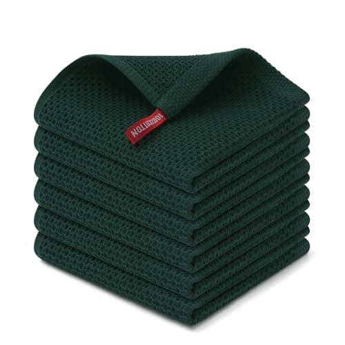 Kitinjoy 100% Cotton Kitchen Dish Cloths (12 X 12 Inches, Blackish Green), 6 Pack Waffle Weave Ultra Soft Absorbent Dish Towels for Drying Dishes Quick Drying Kitchen Towels Dish Rags