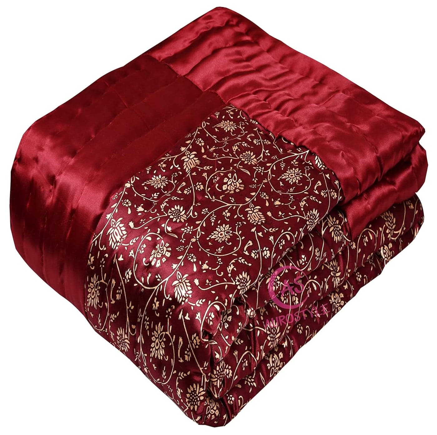 AUROSTYLE Rajasthani Cotton Filled Light Weight Silk Soft Jaipuri AC QuiltRazai Dohar Over All Floral Print Design with Gold Print Quilts Blankets for Home 85x55 InchMaroon Jaal Print Single Bed