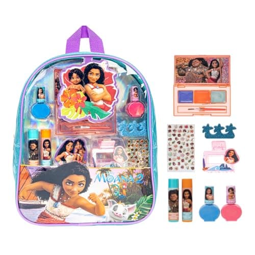 Disney Moana 2 Makeup Filled Backpack Set, Including Lip Balm, Nail Polish, Nail File, Hair Bows, and Other Accessories, Perfect for Parties, Sleepovers and Makeovers, Ages 3+, by Townley Girl