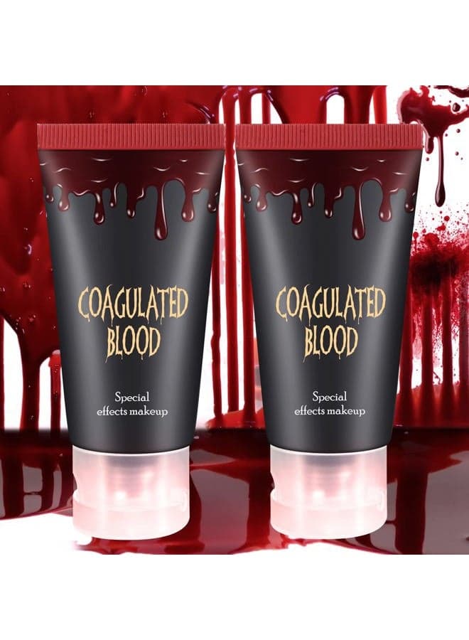 DE'LANCI Edible Fake Blood Gel, Realistic Sfx Fake Blood Makeup Kit, Washable Fake Blood for Clothes Mouth Eyes, Special Effects Makeup Kit for Vampire Zombie Halloween Fake Blood Makeup- 60g(2.12 Oz)