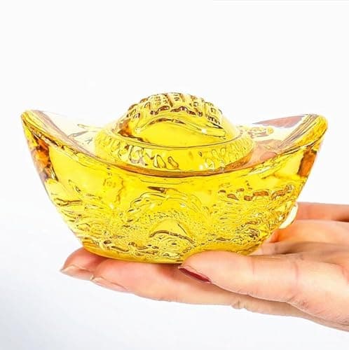 EatingBiting 4 Feng Shui Chinese Yellow Crystal Golden Ingot Statue Lucky Fortune Money Figurine Ideal for Wealth and Prosperity