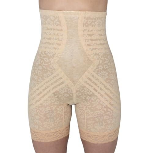 High Waist Lace Leg Shaper | XS–8X | Extra Firm Control | Made in USA | No Roll | Split Crotch | Style 6207 | Beige L/30
