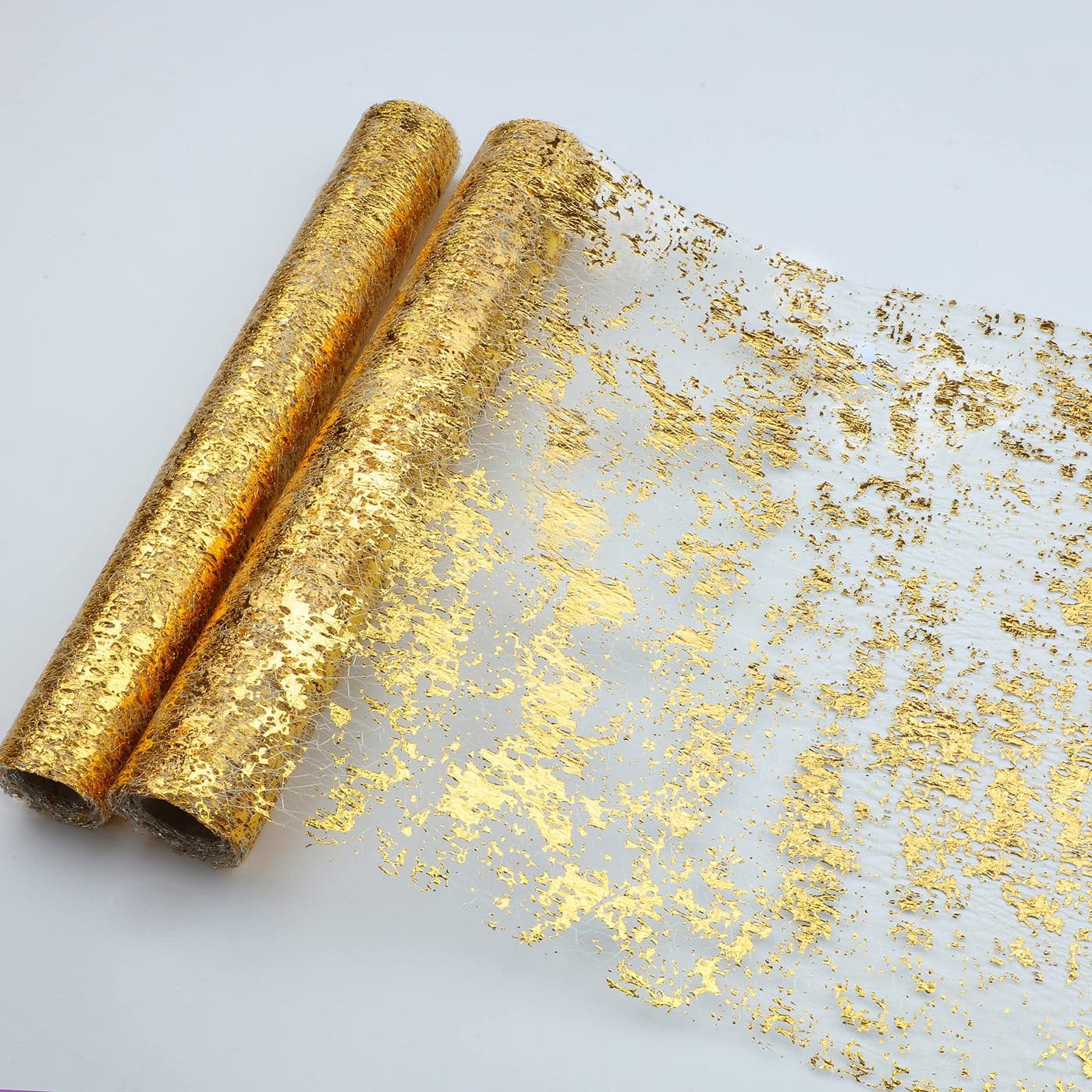 Snowkingdom 2 Pieces Gold Table Runner Sequin Glitter Foil Metallic Thin Mesh Runner Roll 11x108 Gold Table Decorations for Event Party Wedding Birthday Party Christmas