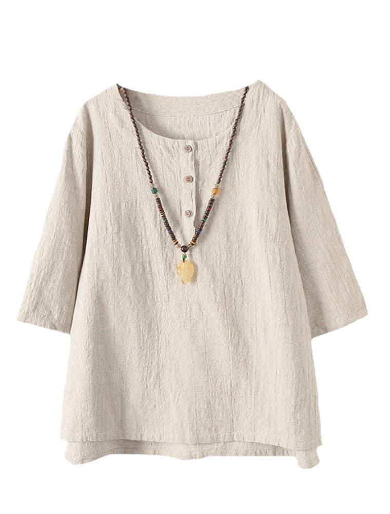 FTCayanz Women's Linen Tops Shirts Summer Casual Jacquard Tunic Blouse XX-Large Apricot