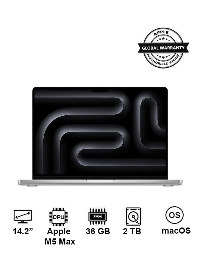 New 2026 MacBook Pro MGDQ4 | 14.2 Inch Display, M5 Max Chip 18-Core CPU 32-Core GPU | 36GB RAM | 2TB SSD | macOS | English And Arabic Keyboard | Silver
