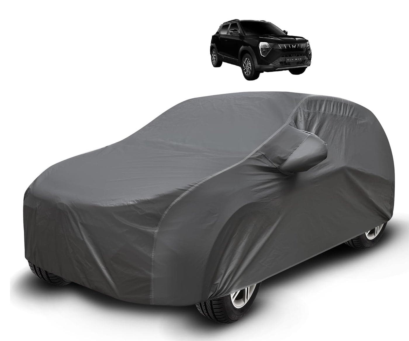 Auto Hub Waterproof Car Cover Compatible with Mahindra XUV 3XO with Mirror Pockets, Soft Cotton Lining, XUV 3XO Car Cover Waterproof, Grey