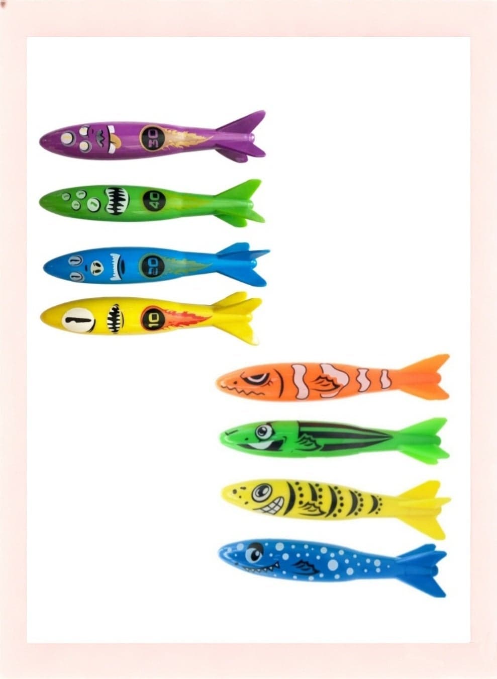 8 Pack Underwater Swimming Pool Toys Set, Colorful Underwater Torpedo Swim Throughs for Kids, Sinkable Dive Toys for Swimming Practice, Diving Training and Treasure Hunt Games, Summer Outdoor Water Toys