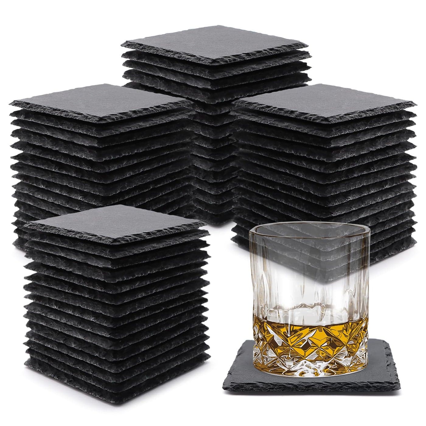 60 Pack Slate Drink Coasters VIBRATITE 4 Inch Black Slate Stone Coasters Bulk Cup Coaster Laser Engraving Blanks with AntiScratch Bottom for Drink Coffee Bar Kitchen Home Decor Square