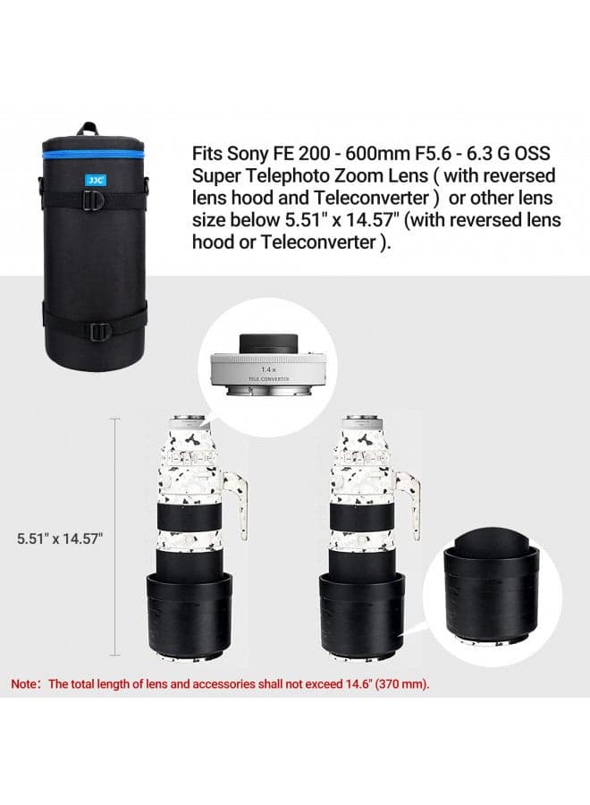 Extra Large Thick Camera Lens Pouch Case for Nikon 180-600mm/600mm F6.3 for Sony 200-600mm Zoom Lens with Reversed Lens Hood & Teleconverte, Camera Lens Carry Bag Fits Lenses Below 5.5x14.6"(D x L)