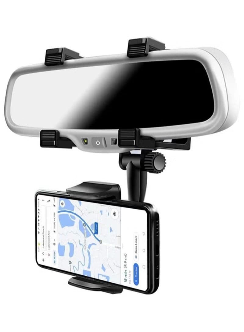 Car Rearview Mirror Phone Holder, SYOSI Mount Bracket, Stand with 360° Swivel and Adjustable Clips, Universal Smartphone Cradle, Black
