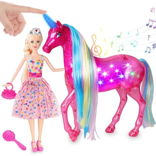 BETTINA Large Unicorn Princess Doll Set with Lights Sounds Magical Unicorn Toys 115 Inch Dolls Horse Playset Unicorn Gifts for Girls Ages 38