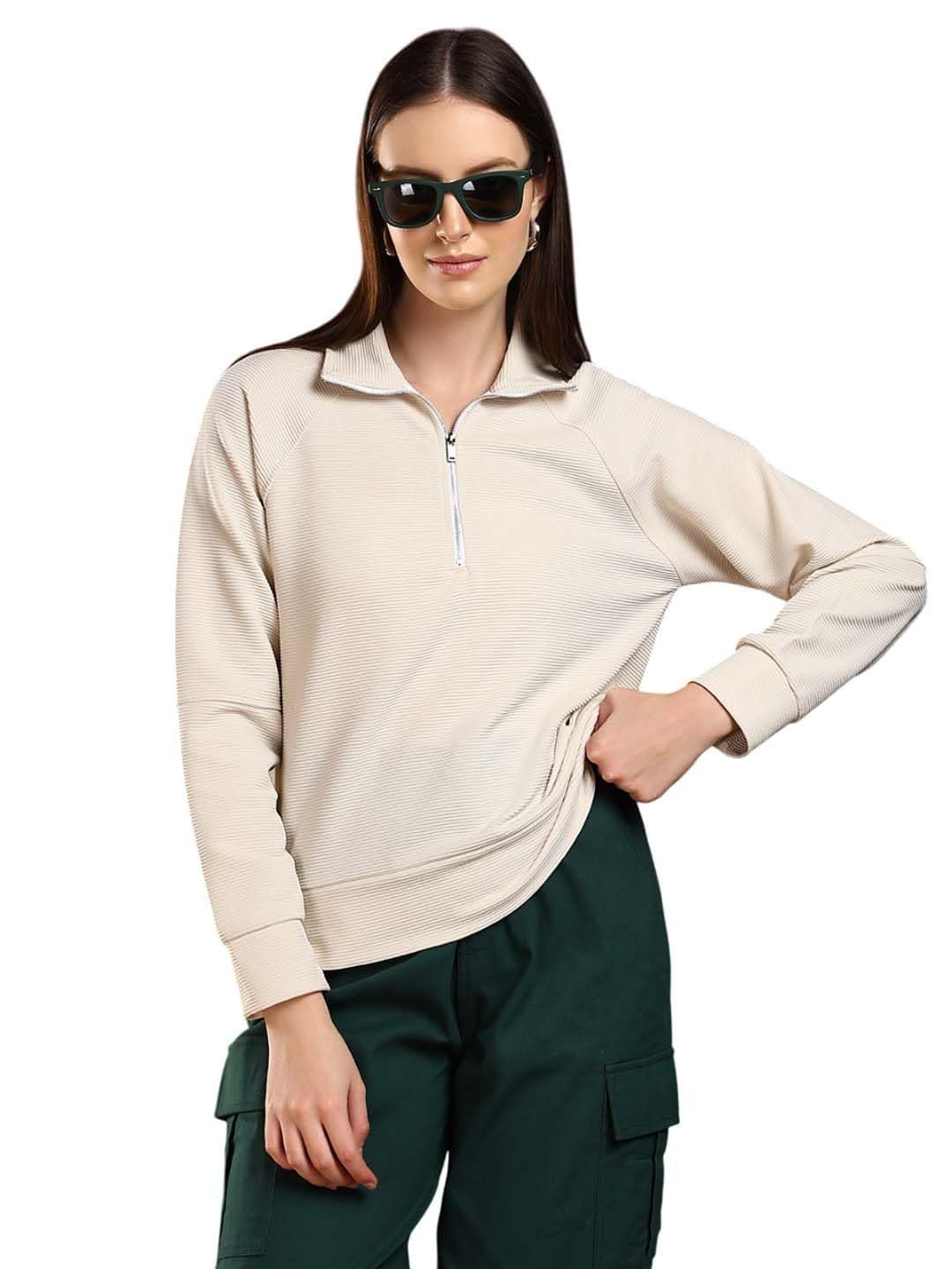 KOTTY Women's Solid Angora Goat Stylish Sweatshirt(Beige,M)-KTTWOMENSWEATSHIRT410M