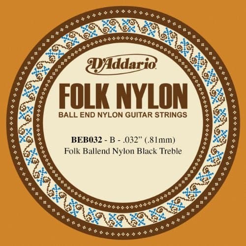 D'Addario BEB028 Folk Nylon Guitar Single String, Black Nylon, Ball End, .028