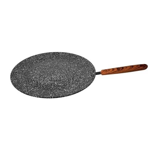 Westinghouse Black Marble Series Non-Stick Aluminum Tawa | Riveted Soft Touch Handle | Perfect for Roti, Dosa & Pancakes | Works on Gas, Electric, Ceramic & Induction Cooktops (26 cm WCCP0085T26MBB)