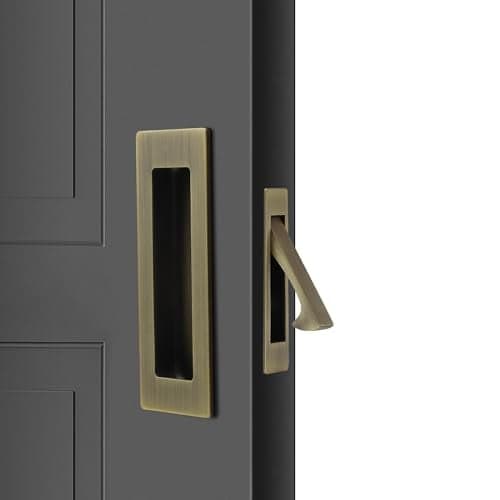 Dontay Sliding Pocket Door Handles, 304 Stainless Steel Non Locking Pocket Door Hardware, Recessed Flush Finger Pulls, Heavy Duty Edge Pull (1 Set, Antique Brass, 6 Inch)