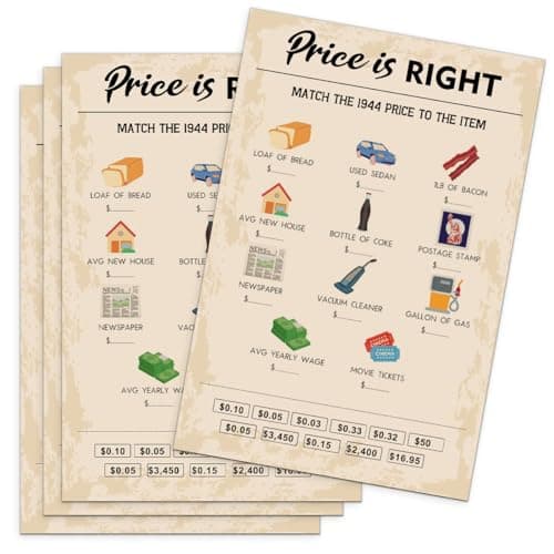 QUPT 80th Birthday Party Games, Price is Right Games, Birthday Party Supplies for Adults, Fun 1943s Party Game,Pack of 30 Cards