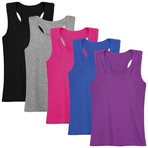Cooraby 5 Pieces Girls Dance Tank Tops Racerback Sleeveless Tops for Ballet Gymnastics Dancewear