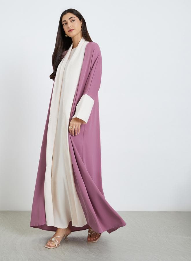 Women Purple Abaya with Inner Dress and Hijab Set
