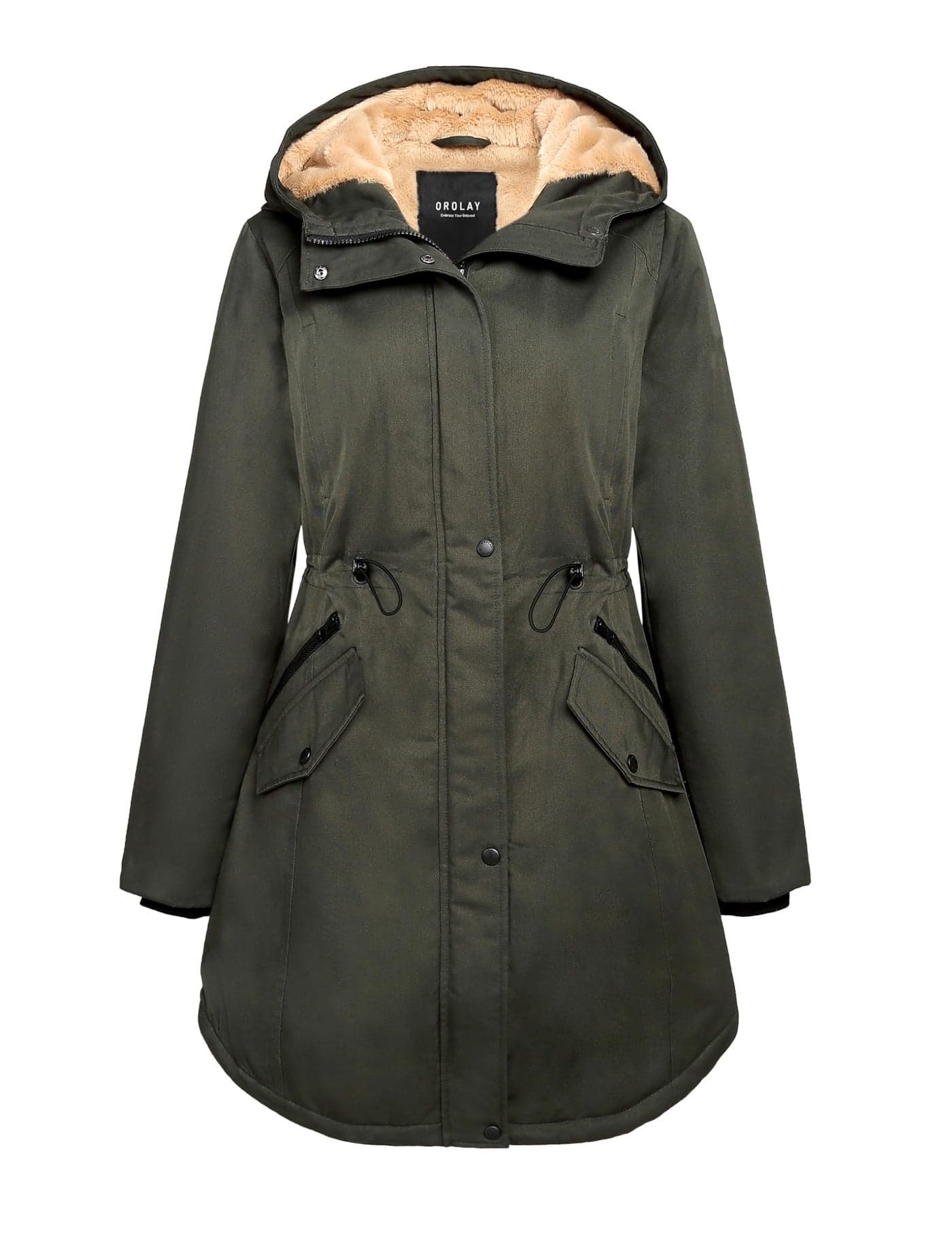 Orolay Women's Thicken Fleece Lined Parka Winter Coat Hooded Jacket with Pockets Deep Forest L