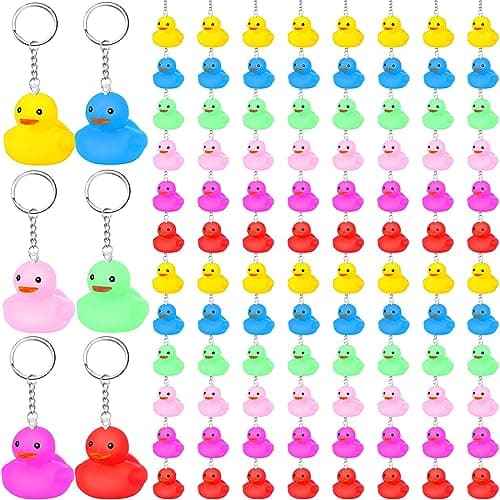 Deekin 24 Pcs Rubber Duck Keychain 2.17'' Cruise Duck Squeaky Cute Keychains Bulk 3D Duck Chains Cruise Ship Toy for Carnival Party Gift Teens Student Birthday School Classroom (Classic)