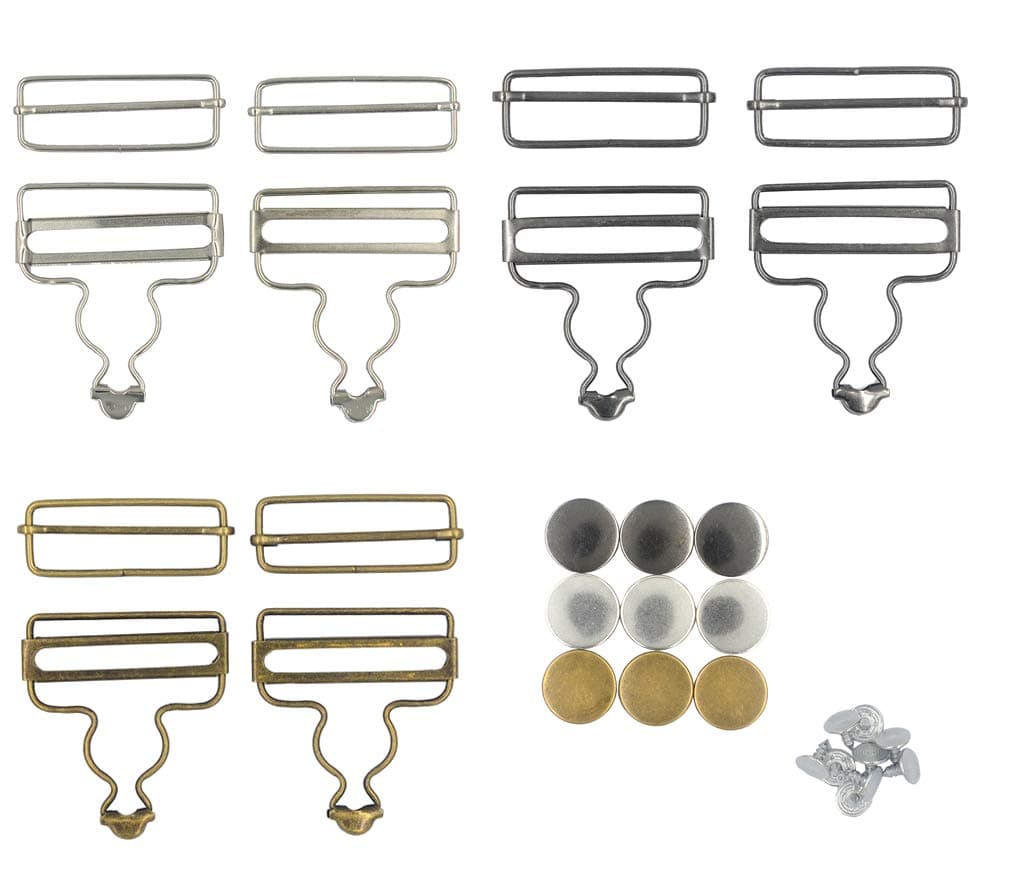 DGOL 6 Sets 2 inch Suspender Buckle & Tri-Glide Overall Buckles 3 Color With 9 Sets Copper Buttons Full Set