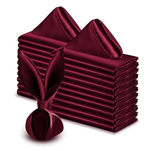 VACVELT 50 Pack Burgundy Satin Napkins 17x17 Inch Square Dinner Napkins for Wedding Banquet Party