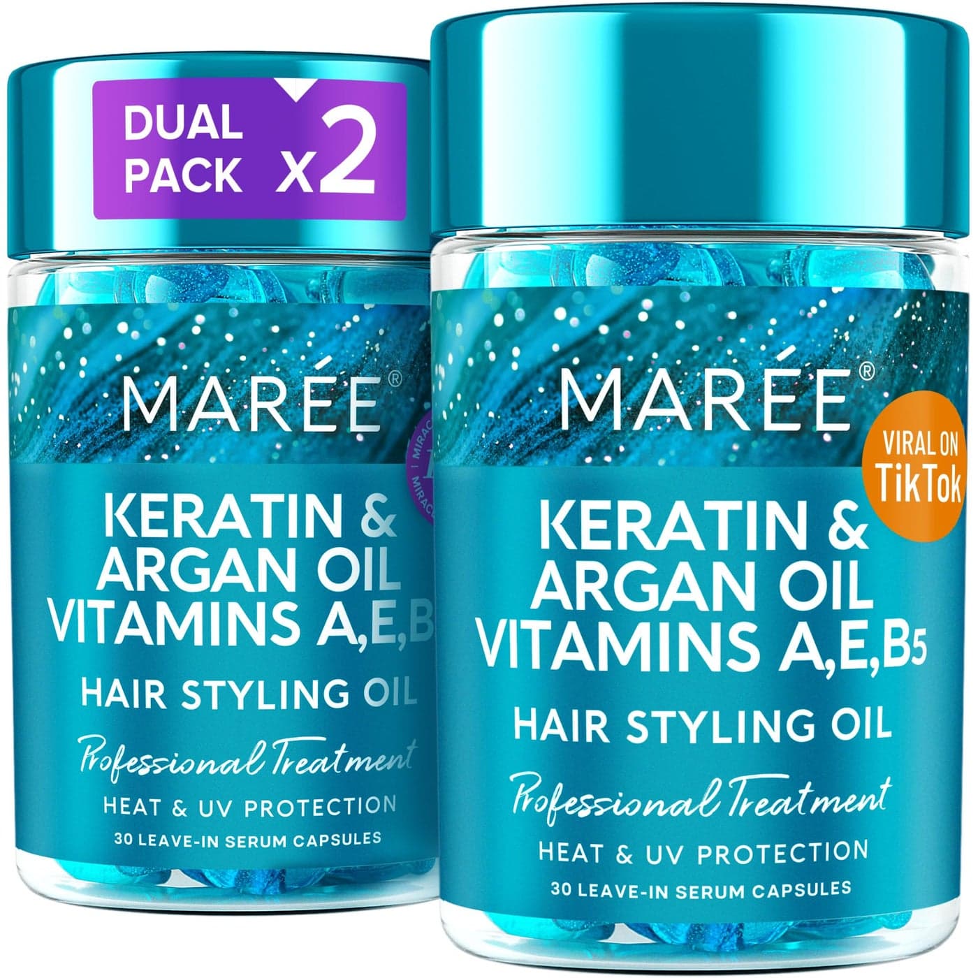 MAREE Hair Vitamins Hair Oil for Frizzy Keratin Styling Capsules 2 PACK with Jojoba Argan Oil Anti Frizz Serum for Women Frizzy Damaged Dry Srum Gotas Aceite Para el Cabello