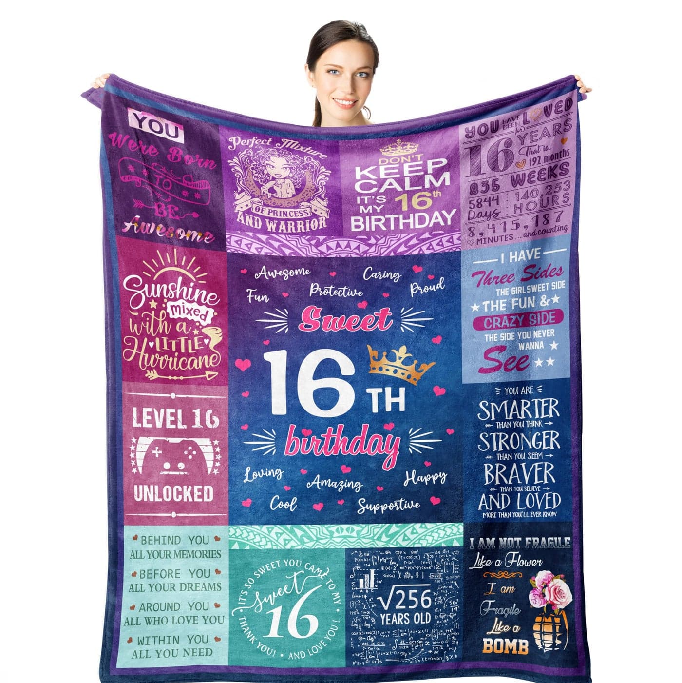 Wisegem 16th Birthday Gifts for Girls Sweet 16 Gifts for Girls 16 Year Old 60X50 Blanket for Birthday Gifts for 16 Year Old Girl 16th Birthday Gift Ideas Sweet Sixteen Birthday Decorations