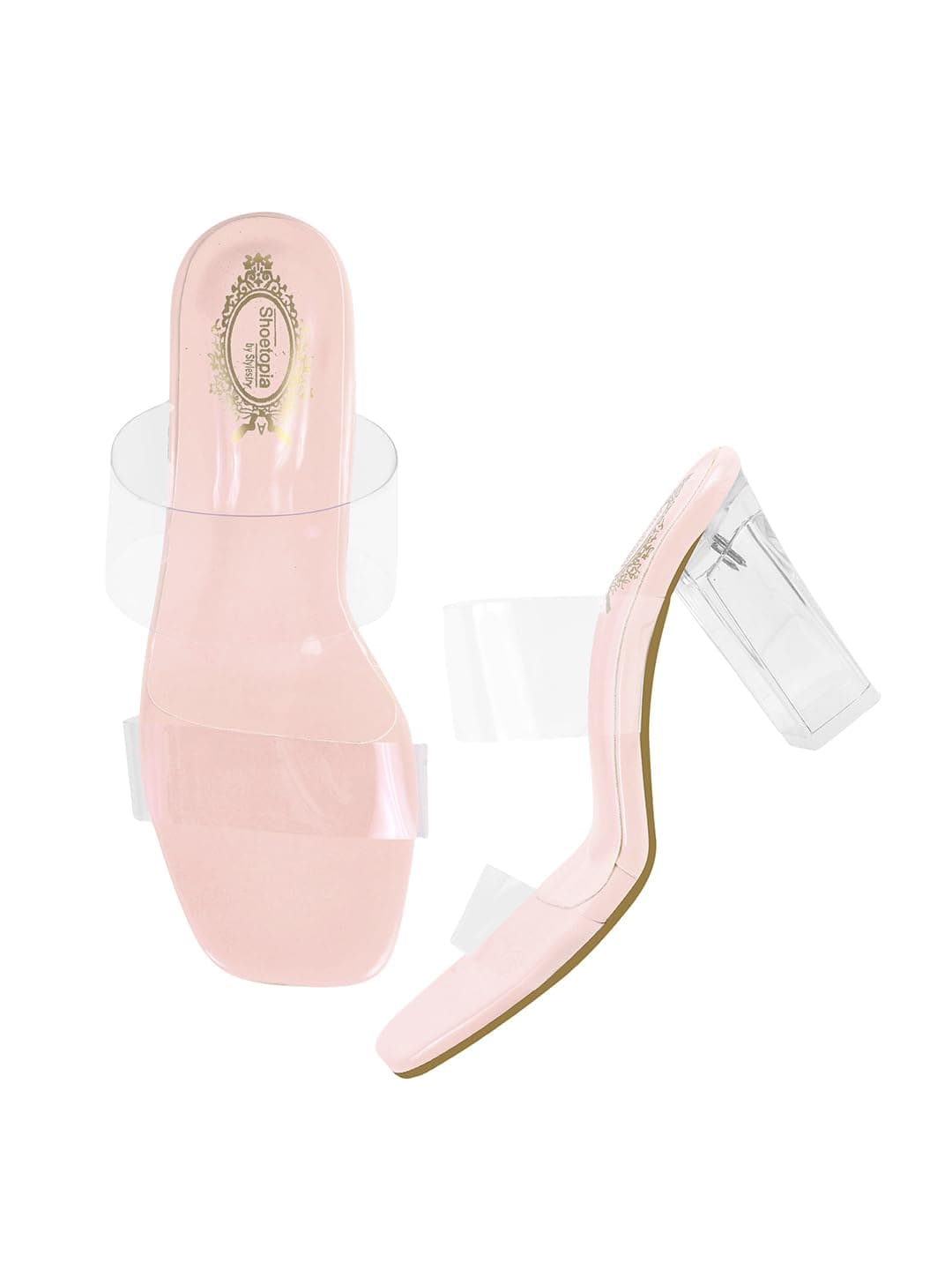 Shoetopia Stylish Trasparent Detailed Pink Block Heels For Women & Girls /EU39