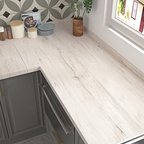 Wallercity Vintage Beige Wood Look Contact Paper for Countertops Kitchen Waterproof Peel and Stick Oak Wallpaper for Bathroom Vinyl Self Adhesive Wall Paper for Countertop Cabinets Table 158x236