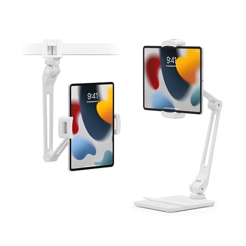 Twelve South HoverBar Duo iPad Stand 2nd Gen Adjustable Tablet Stand for Desk with Weighted Base Clamp Attachment for Mounting Tablet Holder Foldable Tablet Desk Stand Fits All iPads White