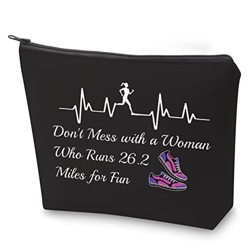 ZJXHPO Running Woman Marathon Cosmetic Bag Don't Mess With A Woman Who Runs 26.2 Miles For Fun Makeup Bag With Zipper Runner Gift (BL 26.2 Miles)