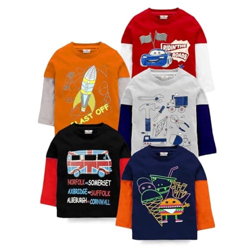 Kuchipoo Cotton Regular Fit Unisex Full Sleeves Kids T-Shirt - Pack of 5 (8-9 Years) Multicolour