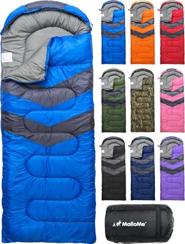 MalloMe Sleeping Bags for Adults Cold Weather Warm Backpacking Camping Sleeping Bag for Kids 1012 Girls Boys Lightweight Compact Camping Essentials Gear Accessories Hiking Sleep Must Haves